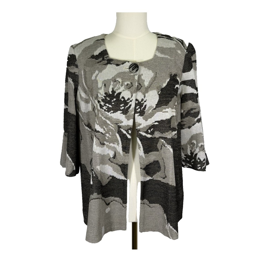 MISOOK Heritage Jacquard Floral Pattern Knit Jacket Sweater Taupe Grey Womens S